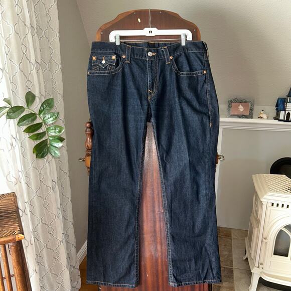 True Religion RICKY FLAP STRAIGHT JEANS men’s size 38 x 31” dark wash - Picture 1 of 8